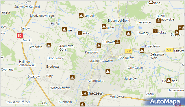 mapa Gawłów gmina Sochaczew, Gawłów gmina Sochaczew na mapie Targeo