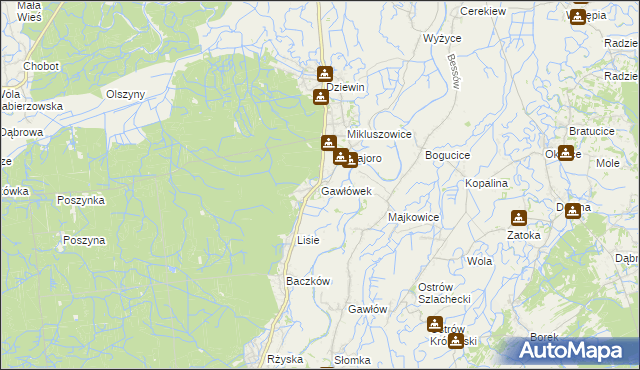 mapa Gawłówek gmina Drwinia, Gawłówek gmina Drwinia na mapie Targeo