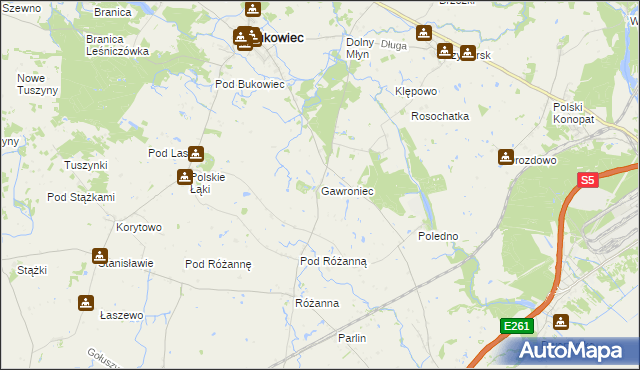 mapa Gawroniec gmina Bukowiec, Gawroniec gmina Bukowiec na mapie Targeo