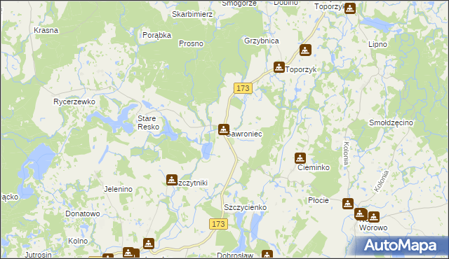 mapa Gawroniec gmina Połczyn-Zdrój, Gawroniec gmina Połczyn-Zdrój na mapie Targeo