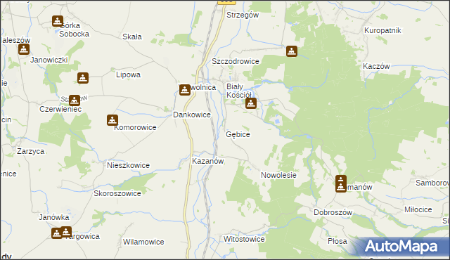 mapa Gębice gmina Strzelin, Gębice gmina Strzelin na mapie Targeo