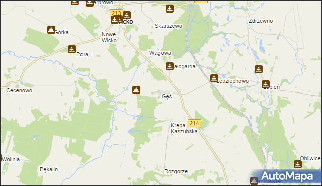 mapa Gęś gmina Wicko, Gęś gmina Wicko na mapie Targeo