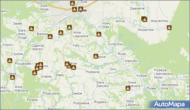 mapa Gęsice gmina Łagów, Gęsice gmina Łagów na mapie Targeo