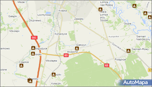 mapa Giełczyn gmina Łomża, Giełczyn gmina Łomża na mapie Targeo