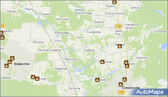 mapa Giełzów gmina Gowarczów, Giełzów gmina Gowarczów na mapie Targeo