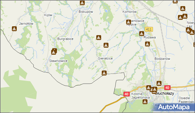 mapa Gierałcice gmina Głuchołazy, Gierałcice gmina Głuchołazy na mapie Targeo