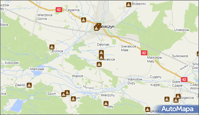 mapa Gierałcice gmina Wołczyn, Gierałcice gmina Wołczyn na mapie Targeo