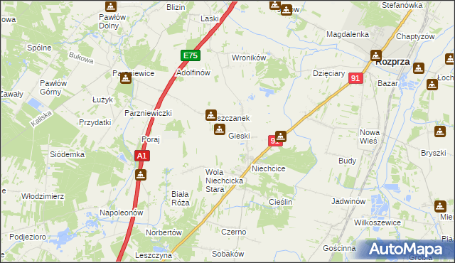 mapa Gieski, Gieski na mapie Targeo