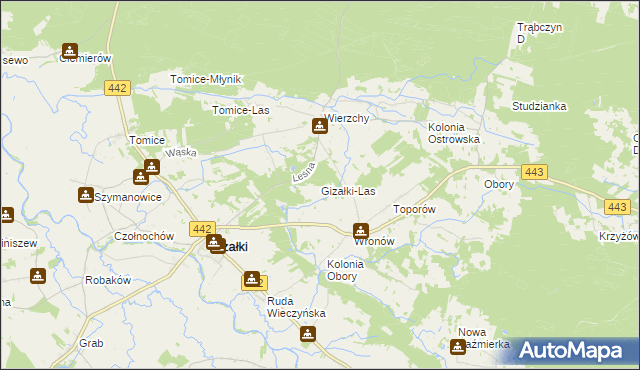 mapa Gizałki-Las, Gizałki-Las na mapie Targeo