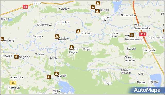 mapa Giżyce gmina Michów, Giżyce gmina Michów na mapie Targeo