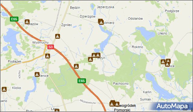 mapa Giżyn gmina Nowogródek Pomorski, Giżyn gmina Nowogródek Pomorski na mapie Targeo