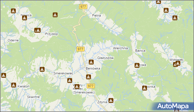 mapa Gładyszów, Gładyszów na mapie Targeo