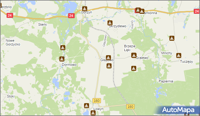 mapa Głażewo gmina Międzychód, Głażewo gmina Międzychód na mapie Targeo