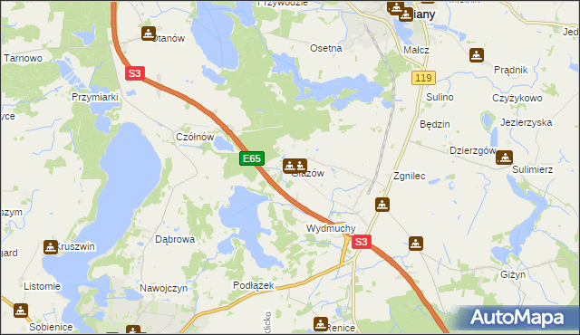 mapa Głazów gmina Myślibórz, Głazów gmina Myślibórz na mapie Targeo