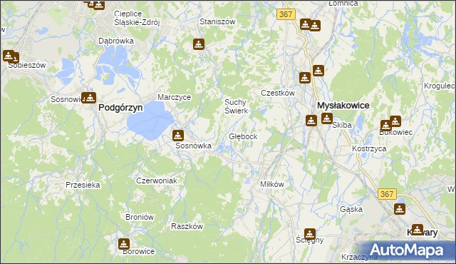 mapa Głębock gmina Podgórzyn, Głębock gmina Podgórzyn na mapie Targeo