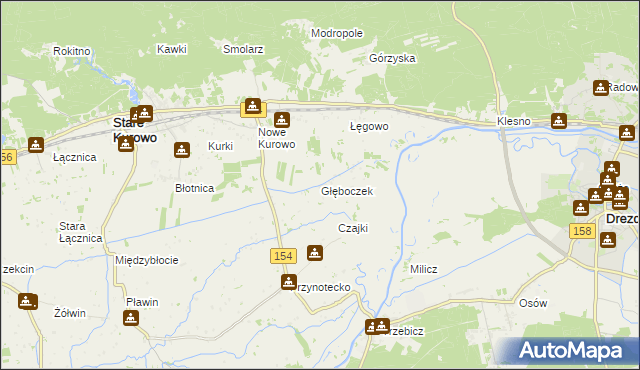 mapa Głęboczek gmina Stare Kurowo, Głęboczek gmina Stare Kurowo na mapie Targeo