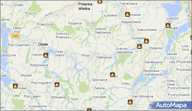 mapa Głębowice gmina Osiek, Głębowice gmina Osiek na mapie Targeo