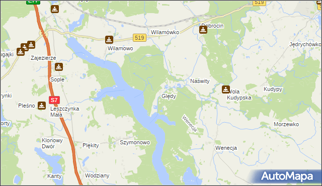 mapa Ględy gmina Małdyty, Ględy gmina Małdyty na mapie Targeo