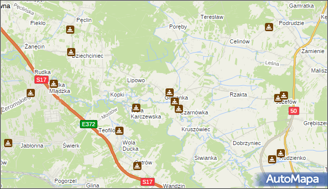 mapa Glinianka gmina Wiązowna, Glinianka gmina Wiązowna na mapie Targeo