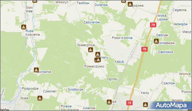 mapa Gliniany gmina Ożarów, Gliniany gmina Ożarów na mapie Targeo