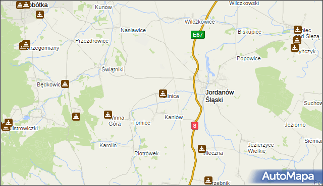 mapa Glinica gmina Jordanów Śląski, Glinica gmina Jordanów Śląski na mapie Targeo