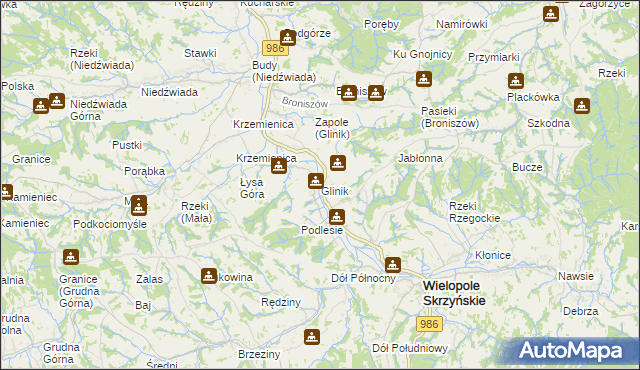 mapa Glinik gmina Wielopole Skrzyńskie, Glinik gmina Wielopole Skrzyńskie na mapie Targeo