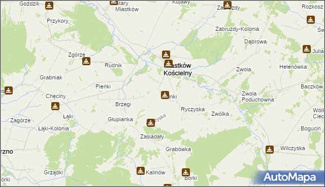 mapa Glinki gmina Miastków Kościelny, Glinki gmina Miastków Kościelny na mapie Targeo