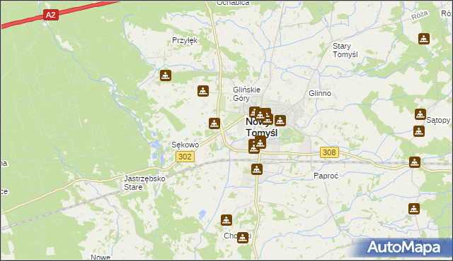 mapa Glinno gmina Nowy Tomyśl, Glinno gmina Nowy Tomyśl na mapie Targeo