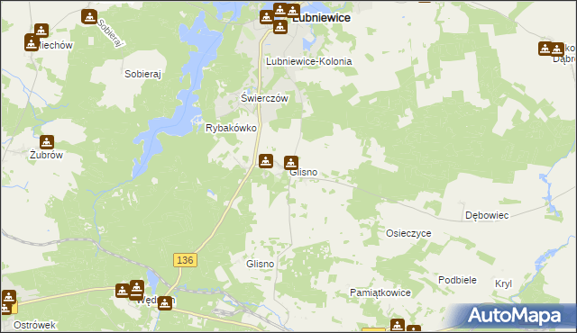 mapa Glisno gmina Lubniewice, Glisno gmina Lubniewice na mapie Targeo