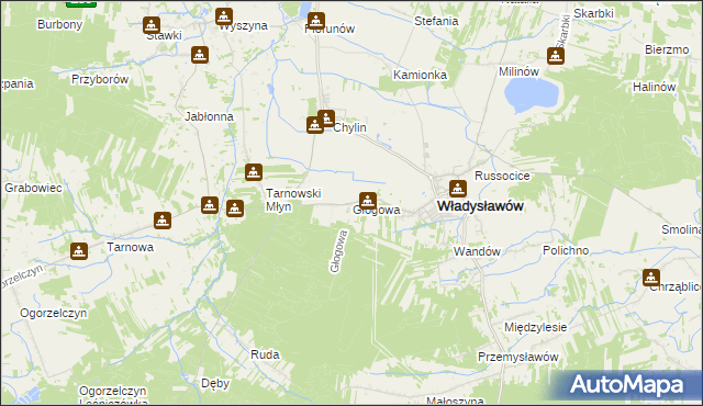 mapa Głogowa gmina Władysławów, Głogowa gmina Władysławów na mapie Targeo