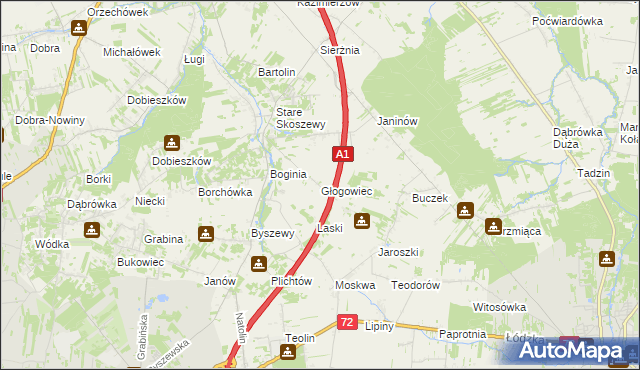 mapa Głogowiec gmina Nowosolna, Głogowiec gmina Nowosolna na mapie Targeo