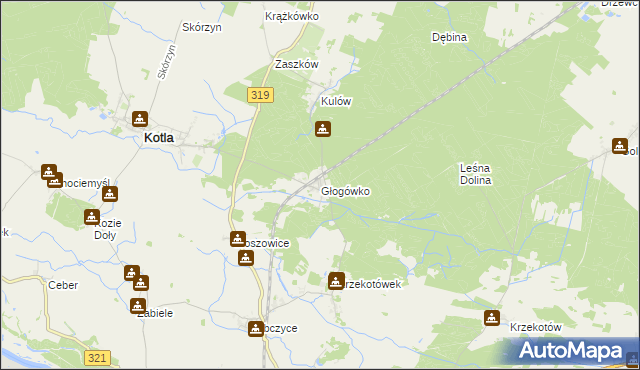 mapa Głogówko gmina Kotla, Głogówko gmina Kotla na mapie Targeo