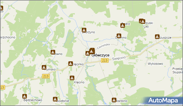 mapa Główczyce powiat słupski, Główczyce powiat słupski na mapie Targeo