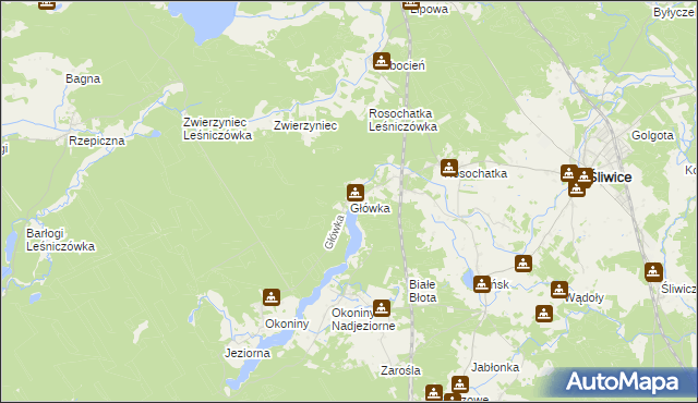 mapa Główka gmina Śliwice, Główka gmina Śliwice na mapie Targeo