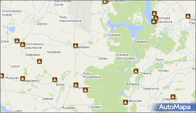 mapa Głowy gmina Gąsawa, Głowy gmina Gąsawa na mapie Targeo