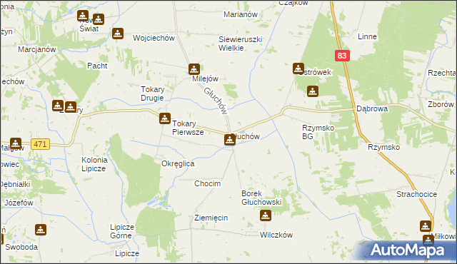 mapa Głuchów gmina Kawęczyn, Głuchów gmina Kawęczyn na mapie Targeo