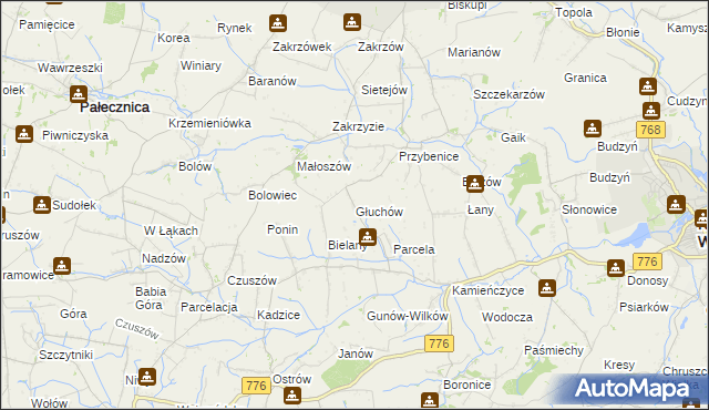 mapa Głuchów gmina Kazimierza Wielka, Głuchów gmina Kazimierza Wielka na mapie Targeo