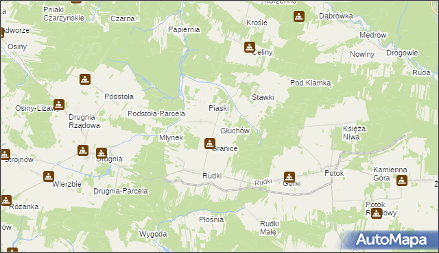 mapa Głuchów gmina Raków, Głuchów gmina Raków na mapie Targeo