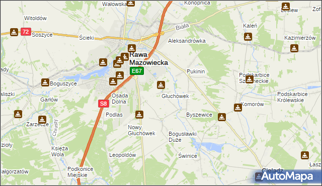 mapa Głuchówek gmina Rawa Mazowiecka, Głuchówek gmina Rawa Mazowiecka na mapie Targeo