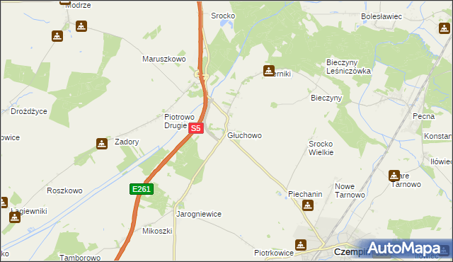 mapa Głuchowo gmina Czempiń, Głuchowo gmina Czempiń na mapie Targeo