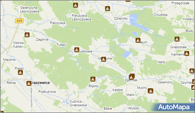 mapa Głuszyna gmina Kraszewice, Głuszyna gmina Kraszewice na mapie Targeo