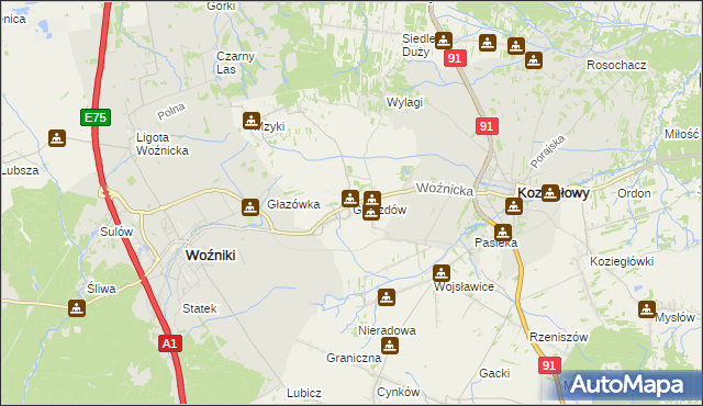 mapa Gniazdów gmina Koziegłowy, Gniazdów gmina Koziegłowy na mapie Targeo