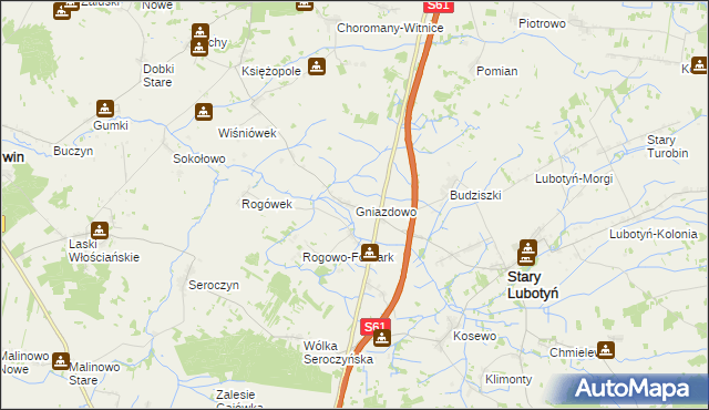 mapa Gniazdowo gmina Stary Lubotyń, Gniazdowo gmina Stary Lubotyń na mapie Targeo