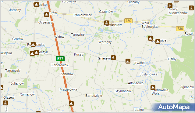 mapa Gniejewice, Gniejewice na mapie Targeo