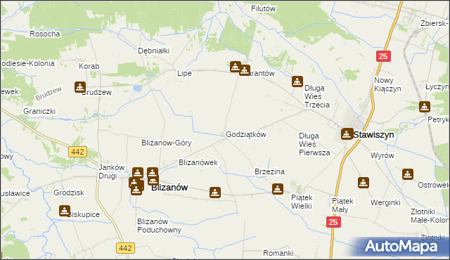 mapa Godziątków, Godziątków na mapie Targeo