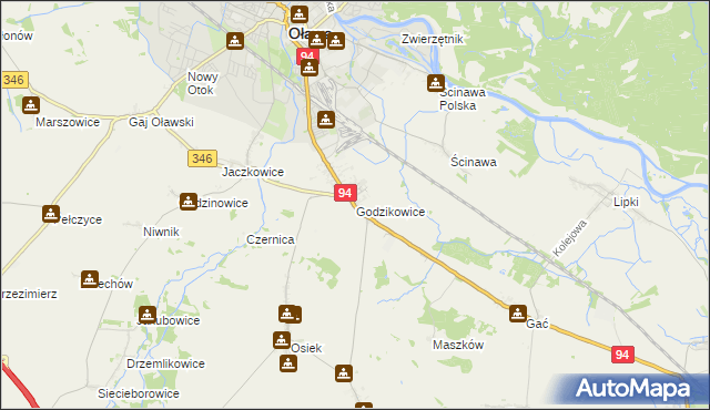 mapa Godzikowice, Godzikowice na mapie Targeo