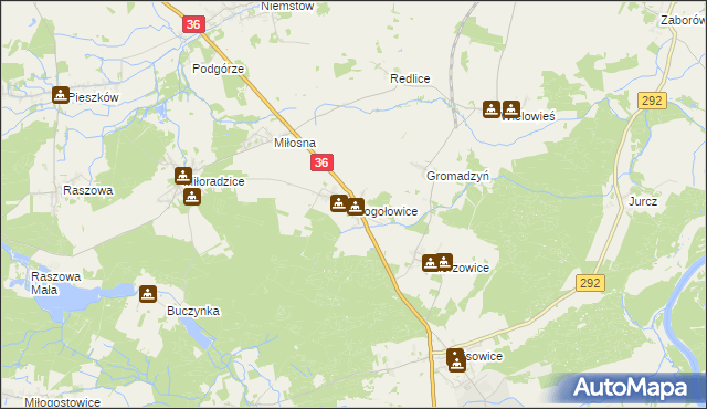 mapa Gogołowice gmina Lubin, Gogołowice gmina Lubin na mapie Targeo