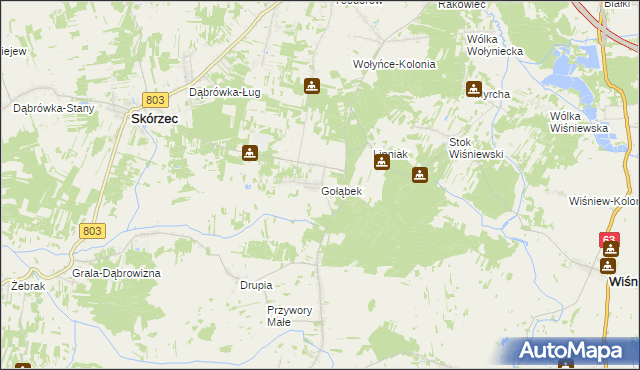 mapa Gołąbek gmina Skórzec, Gołąbek gmina Skórzec na mapie Targeo