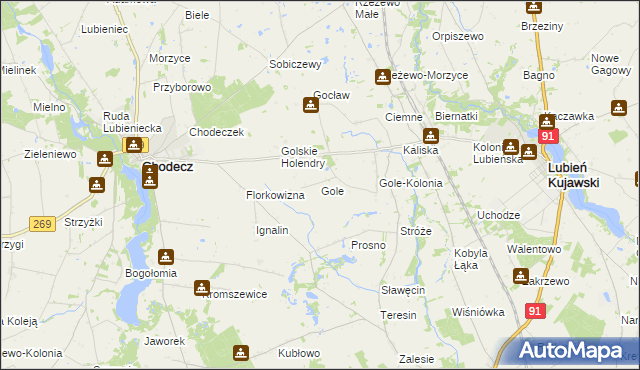 mapa Gole gmina Lubień Kujawski, Gole gmina Lubień Kujawski na mapie Targeo