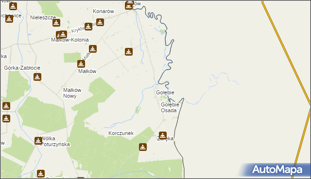 mapa Gołębie gmina Dołhobyczów, Gołębie gmina Dołhobyczów na mapie Targeo